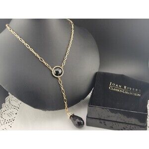 MIB Joan Rivers Classics Collection Black Lucite Crystal Y-Drop 20" Necklace
